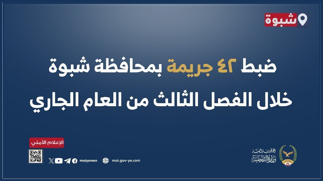ضبط 42 جريمة بمحافظة شبوة خلال الفصل الثالث من العام الجاري Image