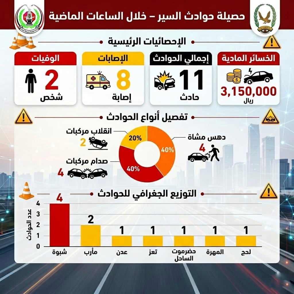 وفاة شخصين وإصابة 8 أخرين بحوادث سير أمس Image