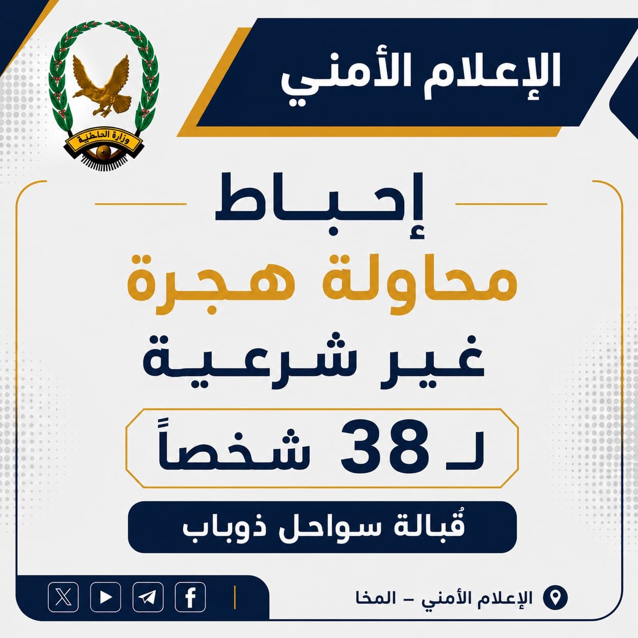 إحباط محاولة هجرة غير شرعية لـ38 شخصاً قبالة سواحل ذوباب Image
