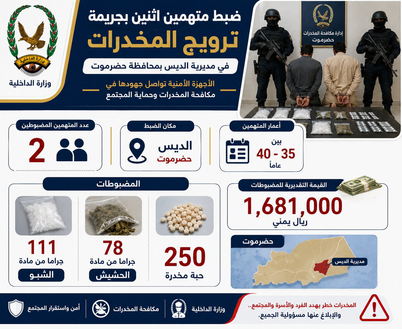 ضبط متهمين اثنين بجريمة ترويج المخدرات في  الديس بحضرموت Image